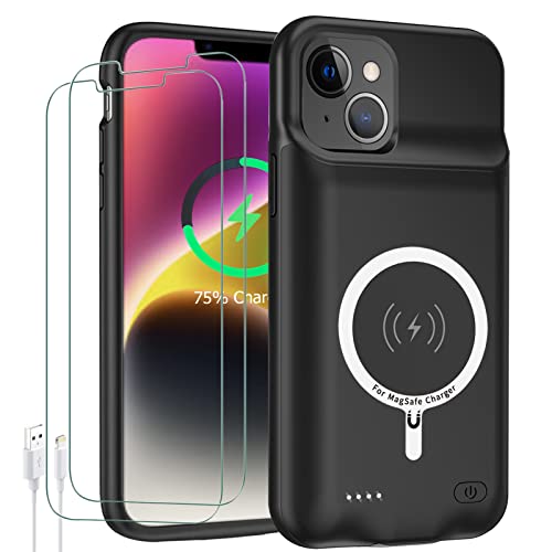 Battery Case for iPhone 14, Upgraded10000mAh High Capacity Rechargeable Portable Protective Extended Charger Case Wireless Charging Compatible with iPhone 14 (6.1 inch) Charging Cover& Carplay (Black)