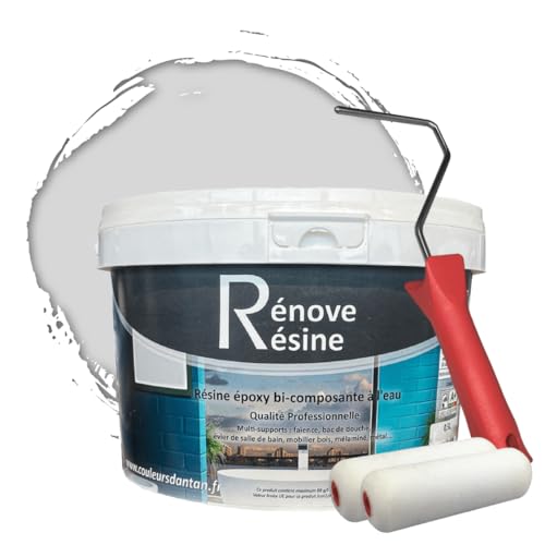 COULEURS D ANTAN Peinture Résine multisupport pour Faïence, Carrelage, Douche, Baignoire 5m² - RAL 7035 Gris clair + Kit d'application OFFERT
