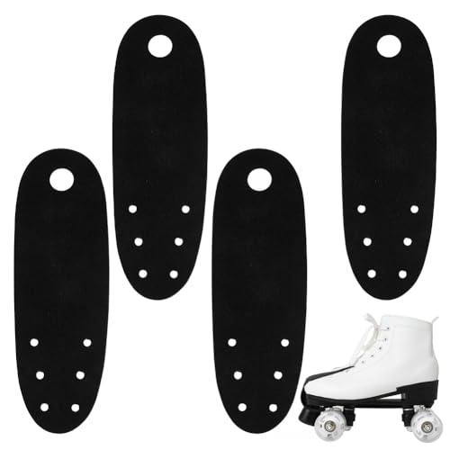 AHANDMAKER 4Pcs Roller Skate Toe Guards, Durable Faux Suede Flat Toe Guard Protectors Universal Skate Toes Protective Cover with 6 Small Holes for Roller Skates Replacement Accessories, Black