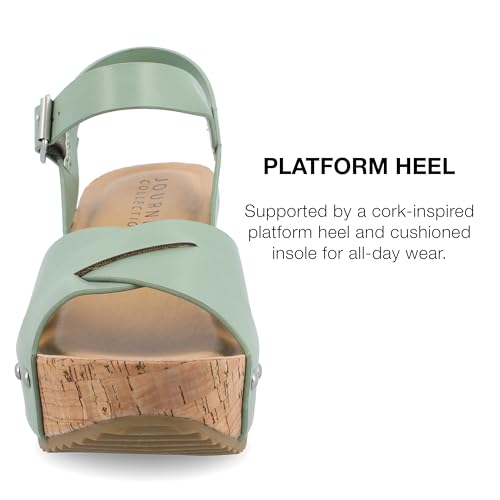 Journee Womens Crisscross Studded Chunky Block Cork Heel Buckle Ankle Strap Open Round Toe Valentina Platform4