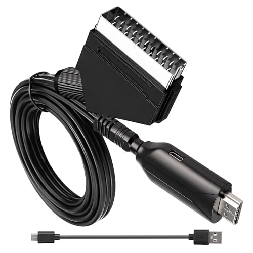 Synclum Cable Adaptador SCART a HDMI, Adaptador Euroconector a HDMI Todo en Uno, Compatible con HDTV, STB, VHS, Xbox, PS3, Sky, DVD y BLU Ray, Convertidor de Audio y Video SCART a HD 720P/1080P