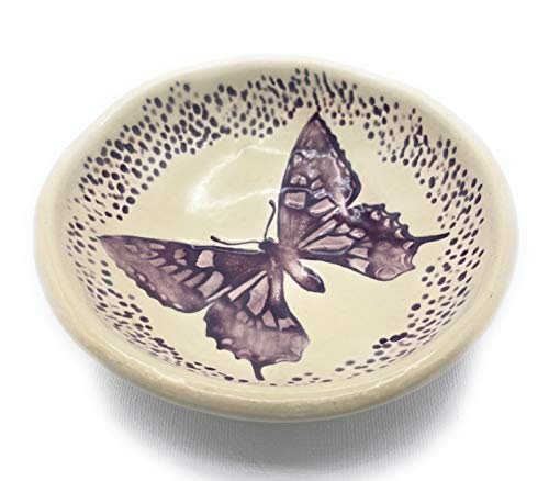 B JANECKA Purple Butterfly Soap Dish or Ring Tray, Pottery 9th Anniversary Gift, Handmade in USA