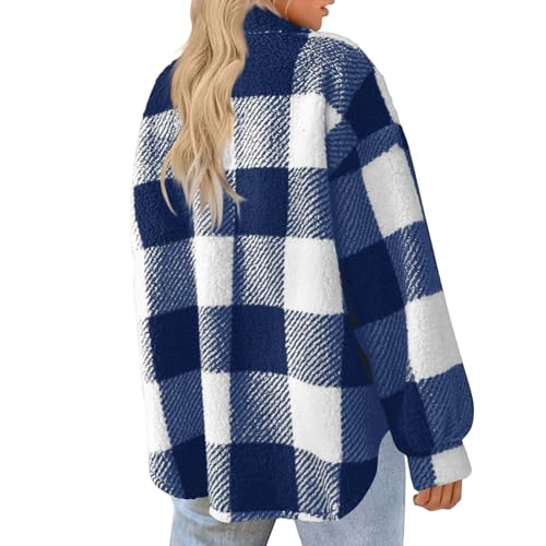 Shackets for Women Fuzzy Fleece Jacket Zip Up Lapel Collar Plaid Jackets Plus Size Fall Winter Sherpa Outerwear2