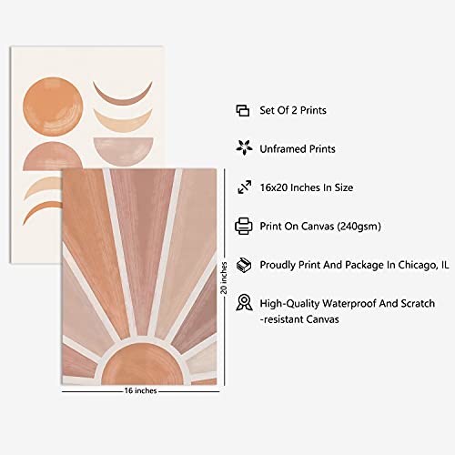 Laoife Minimalist Wall Art Mid Century Modern Sun Canvas Art Print Poster For Living Room Pictures,Set Of 2 Boho Abstract Nature Wall Decor Rolled Up In A Tube,Unframed 16''X 20''X 2 Prints #TOP1