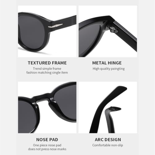 Lunettes de soleil rétro à monture ronde cloutée noire - 6
