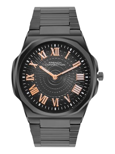 French Connection Textured Black Round Dial with Black Stainless Steel Strap Watch for Mens - FCN0125BM