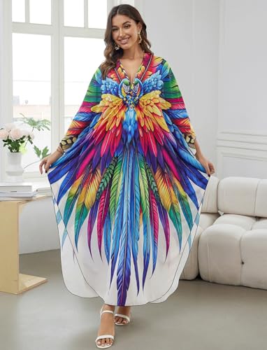 Image of KECVOT Kaftan Dresses for Women Plus Size Batwing Sleeve Caftans Long Bathing Suit Cover Up Maxi Beach Dress Loungewear