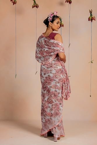 Image of MIRCHI FASHION Saree for Woman Georgette Floral and Leaf Printed | Elegant Farewell and Ceremonial Women's Sari with Blouse Piece