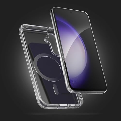 Image of Magnetic Silicone Case for Samsung Galaxy S23FE 5G Compatible with MagSafe, Shockproof Phone Bumper Cover, Anti-Scratch Clear Back (Clear)