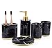 Yiyida Kit d'accessoires de salle de bain 5 pièces en résine aspect marbre avec distributeur de savon, gobelet, porte-savon, porte-brosses à dents, kit de luxe pour salle de bain Blanc Noir
