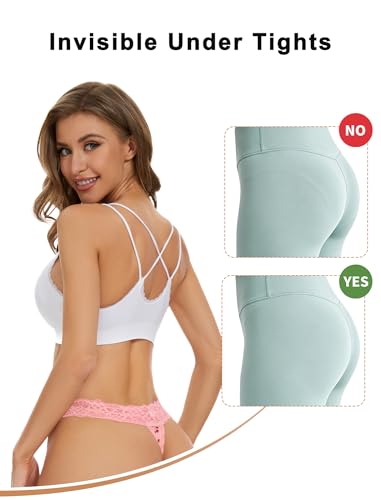 Image of voenxe Seamless Women Thong,No Show Lace Underwear,Invisible,Cotton Blend | 5 Pack Ladies Lacy Band Breathable Athletic Panties,Comfortable Soft Undies,Comfy Gym Mid Rise Stretch No Seam Laced Tanga