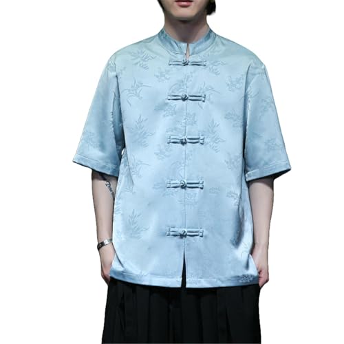 Chemise en lin traditionnel chinois pour homme, coupe ample et col officier haut de gamme