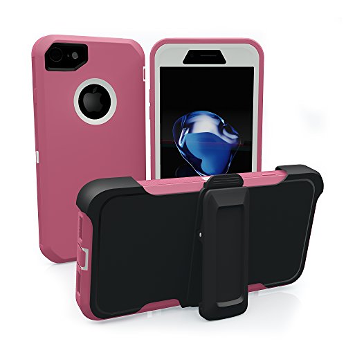 iPhone 7 Case, iPhone 8 Case, ToughBox [Armor Series] [Shock Proof] [Pink | White] for Apple iPhone 7/8 Case [Built in Screen Protector] [with Holster & Belt Clip] [Fits OtterBox Defender Belt Clip]