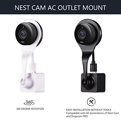 Nest Cam AC Outlet Mount, Aotnex 360 Degree Swivel Wall Mount Bracket for Nest Cam Indoor and Drop Cam Pro, No More Messy Wires and Drilling (2 Pack, White)