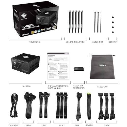 Image of ASRock Steel Legend SL-1000G 1000W 80 Plus Gold & Cybenetics Platinum Full Modular Power Supply ATX3.1 & PCIe5.1 Ready with Dual Color 12V-2x6 Cable 10 Years Warranty