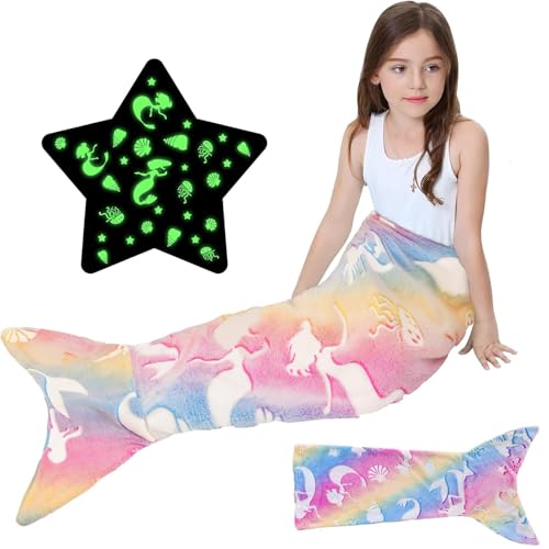 Listado de Cola sirena los 5 más buscados. 47 Manta de Cola de Sirena para Niños, Manta de Sirena Que Brilla en la Oscuridad para Niñas Saco de Dormir de Franela para Regalo de Cumpleaños y Navidad,Halloween,Cobija Colorida...