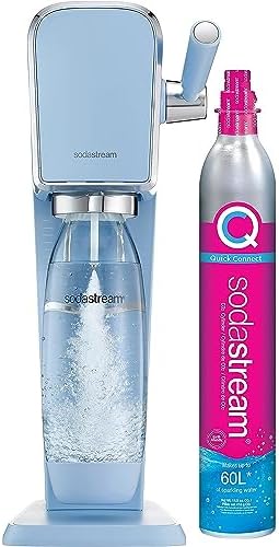 SodaStream Art Sparkling Water Maker Bundle (Misty Blue), with CO2, DWS Bottles, and Bubly Drops Flavors
