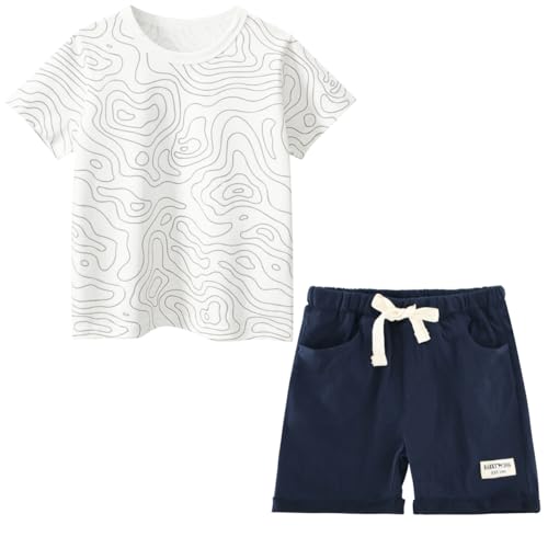 Image of KISBINI Toddler Boys Summer Clothes Set Hawaiian Cotton T-Shirt and Shorts Set Dinosaur Sharks Clothing Set