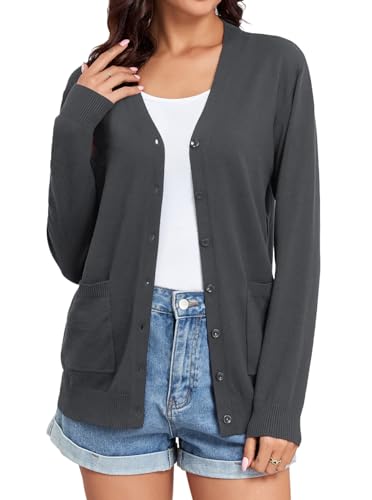 Image of TASAMO Women's Lightweight Button Down Cardigan Sweaters Long Sleeve Classic V Neck Knit Soft Shrugs with Pocket