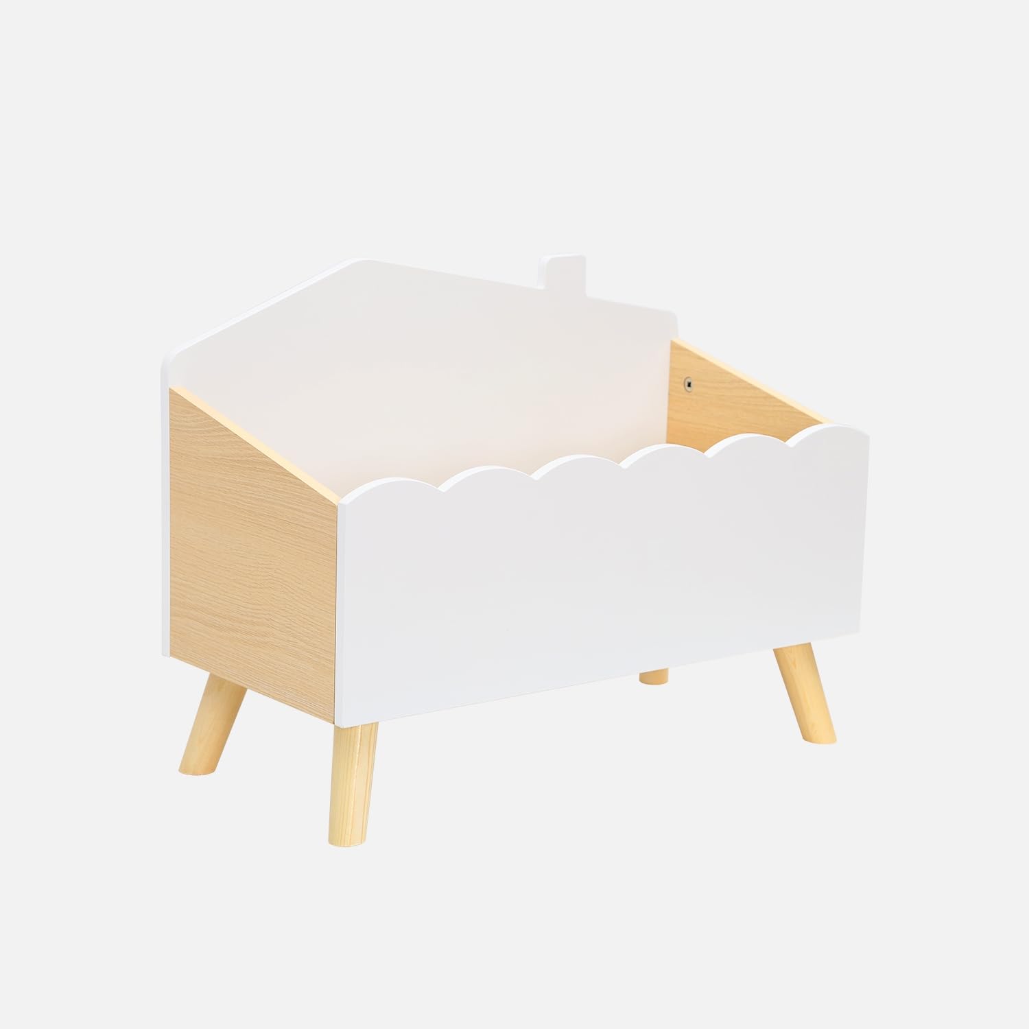 sweeek - Coffre à Jouets Enfant Effet Bois. Blanc. L 58 x P 28 x H 44.5 cm