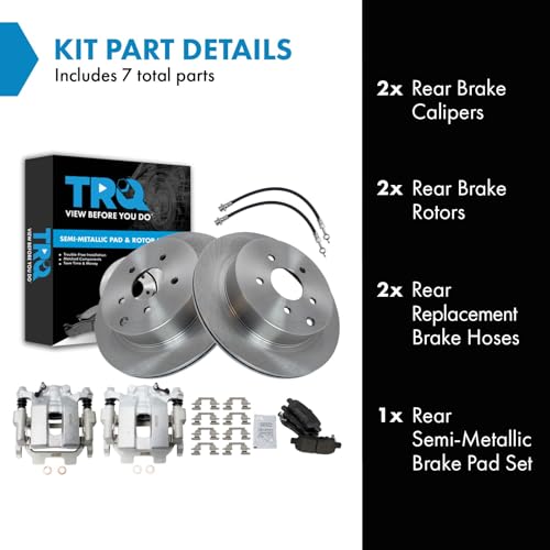 Image of TRQ Rear Brake Pad and Rotor Set Semi Metallic Rotors Calipers Compatible with 2012-2013 Infiniti M35h 2011-2013 M37 M56 2014-2018 Q50 2017-2018 Q60 Q70 2016-2018 Q70L
