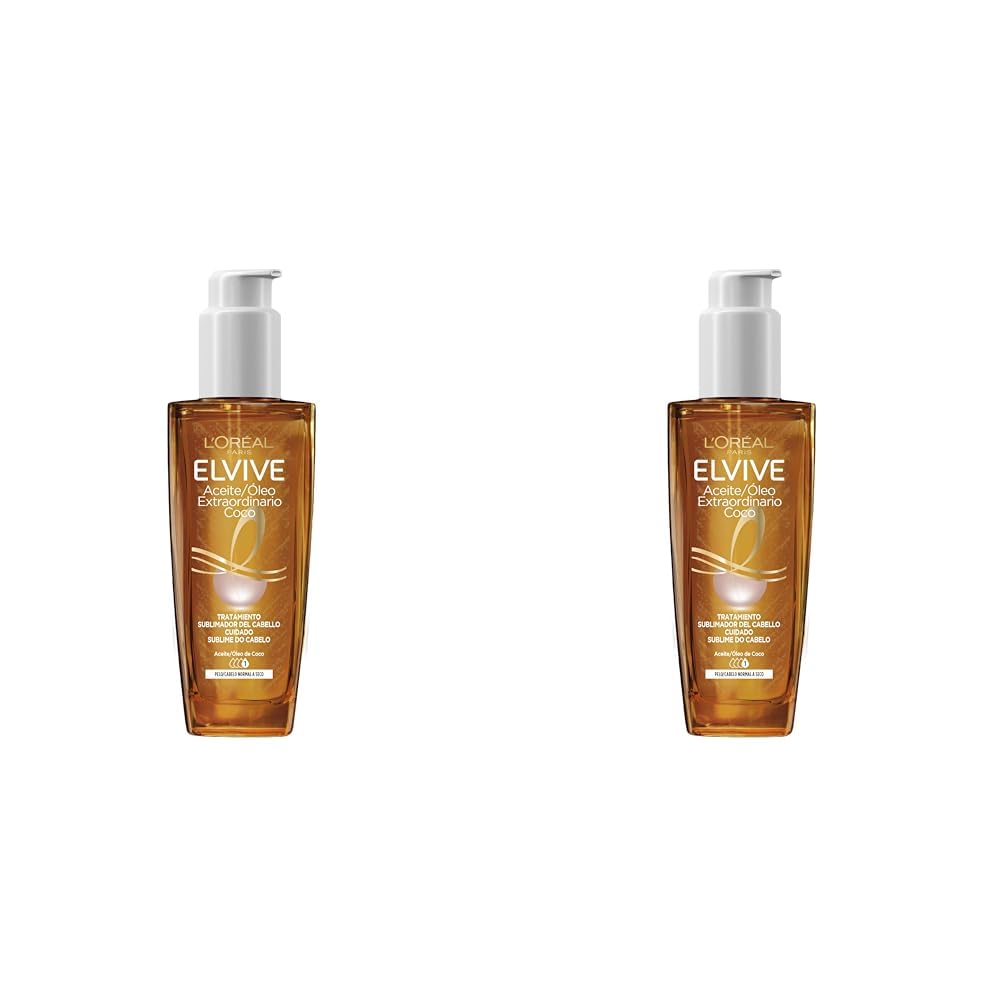 L'Oreal Paris Elvive Aceite Extraordinario de Coco, Tratamiento Universal, Para Pelos Normales a Secos y Sin Brillo, 100 ml (Paquete de 2)