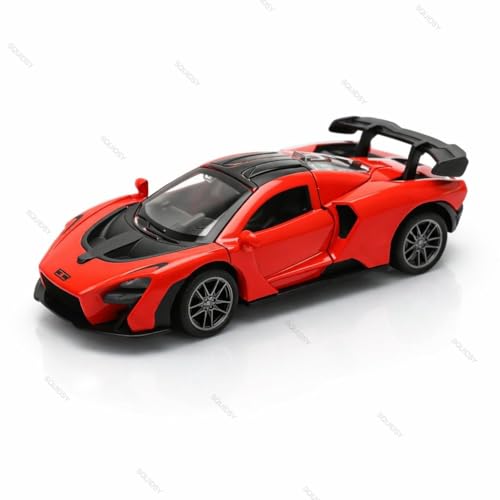Image of Mini McLaren Senna Toy Car Model 1:36 Scale Die-cast Metal Pull Back Vehicle with Openable Doors, Lights & Music, Sports Model for Kids, Boys & Collectors (Red)