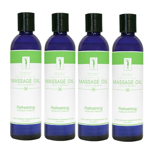 Master Massage Organic Massage Oil - 8 fl oz, Refreshing Sense, Water-Soluble, Skin-Nourishing Formula for Relaxation, Ideal for Massage Therapy and Home Use, Pack of 4