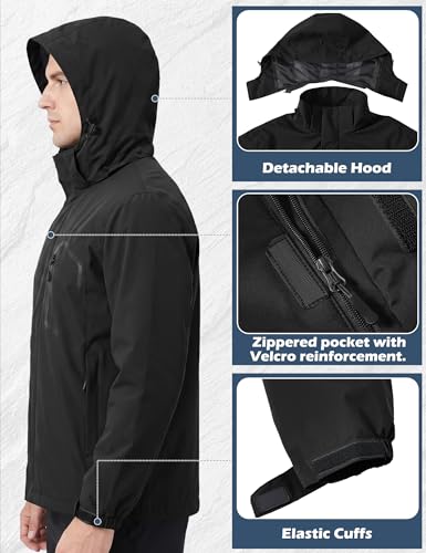 Image of Zoofly Mens Hiking Jacket Waterproof with Hood Lightweight Windbreaker for Outdoor Travel