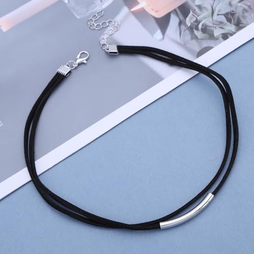 Inateannal Boho Geschichtet Leder Halsband Halskette Schwarz Leder Seil Halskette Silber Bar Halsband Halskettes Kurz Wildleder Schnur Kette Schmuck Für Frauen