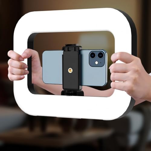 Vilgftyiet Anillo de luz LED portátil de mano Selfie Fill Light con temperatura bicolor ajustable Diseño cuadrado Cámara recargable USB Luz de fotografía para grabación de video Smartphone Negro