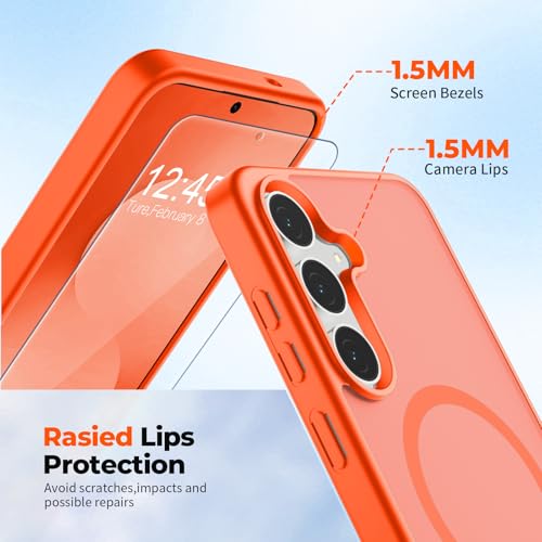 Image of SUPFINE Magnetic for Samsung Galaxy S25 FE Case with Screen Protector, (Built-in Magnets) (Military Grade Drop Protection) Slim Translucent Shockproof Phone Case,Orange