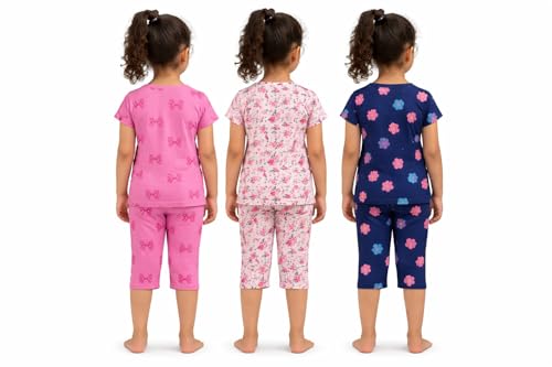 Image of NammaBaby Girl's Cotton Graphic Print Night Suit and Payjama Set - Multipack