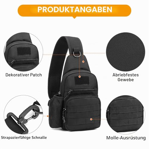 HUNTVP Taktisch Brusttasche Military Schultertasche Tactical Chest Sling Pack MOLLE Armee Crossbody Bag Militärisch Umhängetasche Mini Single Strap Rucksack für Reisen Wandern Camping,Typ-1 Schwarz