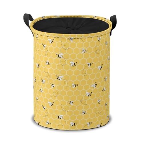 Image of Laundry Basket with Handle Yellow Bee 45L Laundry Hamper Collapsible Toys Storage Basket with Drawstring Toys Room Storage Basket