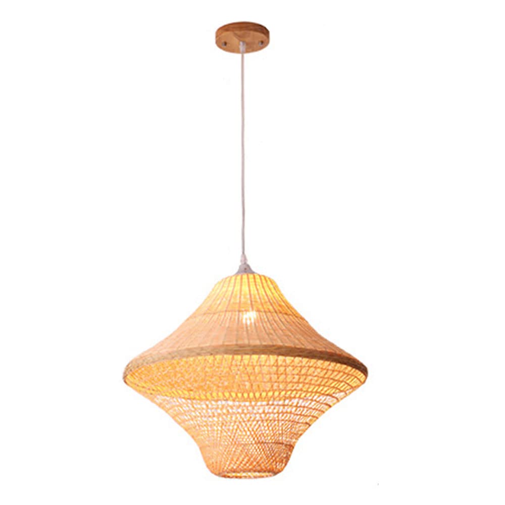 OZBMA Natural Hanging Lamp for Restaurant Wicker Pendant Light with Hand Woven Southeast Asia Style Bamboo Shade Dining Room Kitchen Foyer Industrial Chandelier Lights (size_name C)