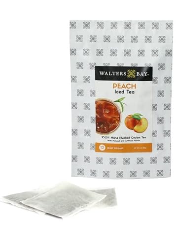 Walters Bay Peach Iced Tea | 12 Quart Sized Tea Bags, Ceylon Tea, Unsweetened, Peach Flavored, 100% Hand Plucked, Black Tea #TOP2