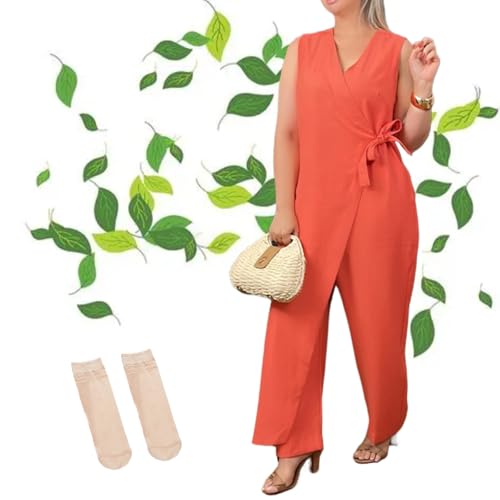 Mono Informal con Escote en V y Tirantes Cruzados for Mujer de Alltoright, Mono Informal de Verano sin Mangas con Cintura Alta y Pierna Ancha(Red,3XL)