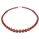 Gesamtgewicht 38 Gramm Halskette Collier im Verlauf aus Koralle Würfel Onyx 925 Silber rot-braun schwarz