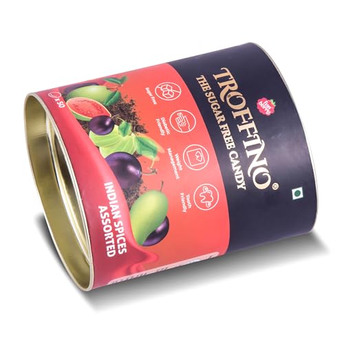 Image of TROFFINO SUGAR FREE Indian Spices Mixed Candy Jar (50 Candies) - Kala Khatta, Kachi Kairi, Tamarind, Guava, Amla - Pack of 1
