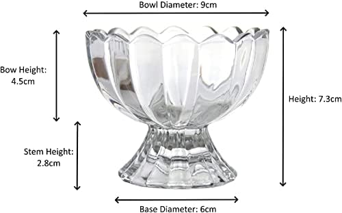 Khanary Set of 6 Glass Ice Cream Bowls Sundae Dessert Glasses Mini Glass Trifle Bowls Set of 6 Short Stemmed Ice Cream Serving Dishes Footed Fruit Salad Pudding Dessert Cups 120ml