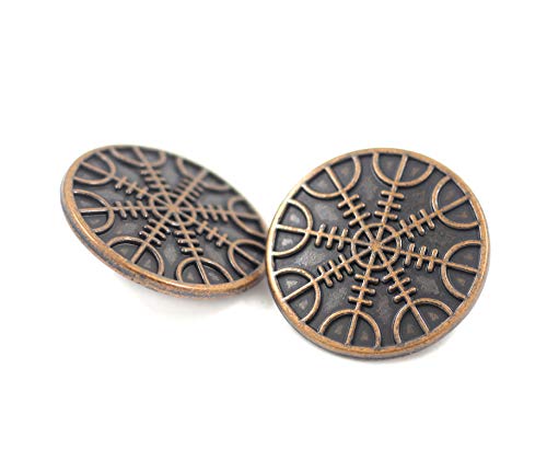 Bezelry 12 Pieces Viking Helm Of Awe Pattern Metal Shank Buttons. 23Mm (7/8 Inch) (Antique Copper) #TOP3