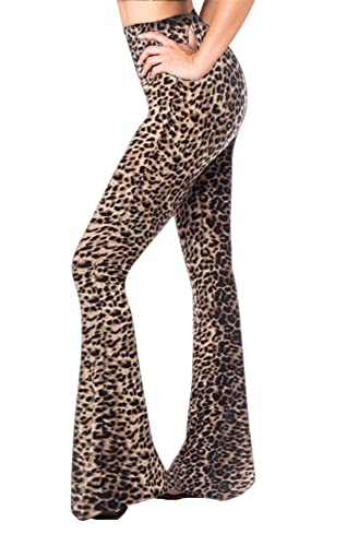 SATINA Womens High Waisted Flare Wide Leg Leggings, Printed and Solid, Reg and Plus, 09 Cheetah, Medium