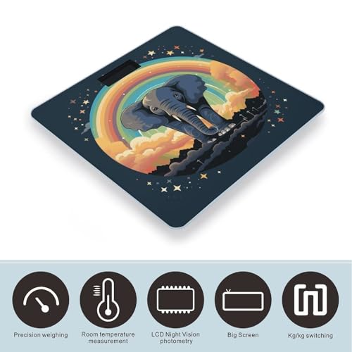 Báscula digital de baño con fondo arcoíris y elefante, plataforma 10x10 in miniatura 3
