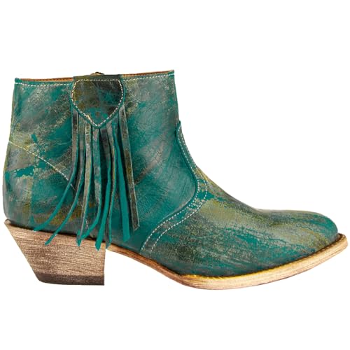 Women's Fringe Bootie Ankle Boot, Turquoise, 6.5