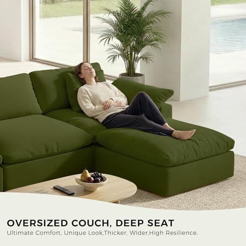 Image of 211.6 inch Cloud Modular Sectional Sofa,Green Down Filled Sofa 5 Seat,Minimalist Sofa Cover Washable and Replaceable Couches for Living Room,Sectional Sofa Deep Seat