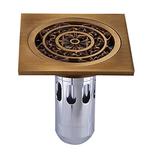 New Floor Drain, 10x10cm Brass Antique Brushed Floor Drain Bathroom Kitchen Shower Roon Porch Square Floor Waste Drain Grate Sanitary