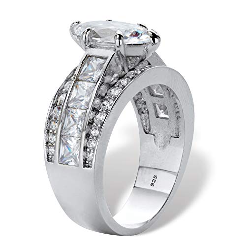 Platinum over Sterling Silver Marquise Cut and Princess Cut Cubic Zirconia Engagement Ring2