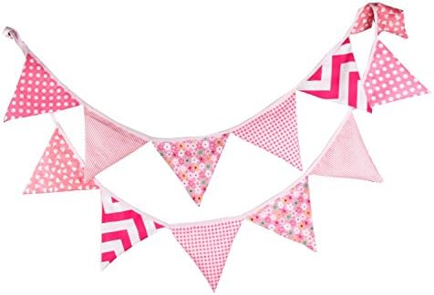 Multi Coloured Fabric Bunting for Party Birthday Wedding Anniversary Celebration Baby Shower (Pink)