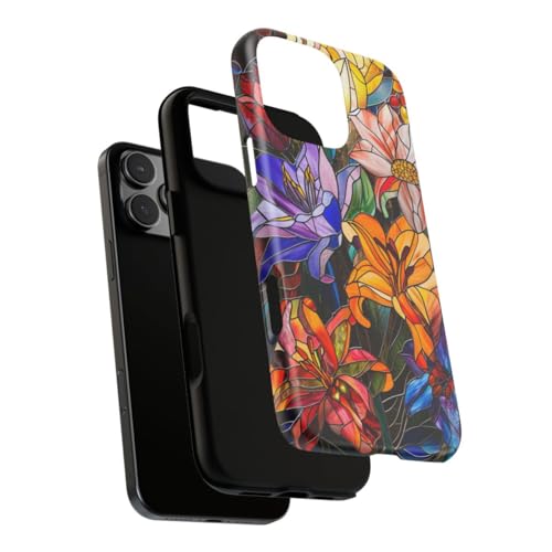 Etui iPhone 16 Pro Max vitrail floral orange mat anti-trace